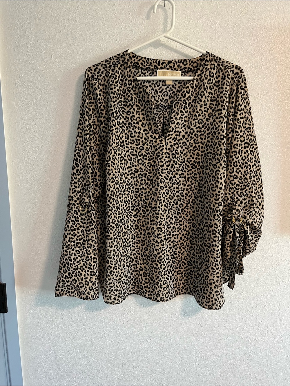 Michael Kors Leopard Print V-Neck Tunic in Tan and Black Size XL